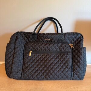Lovevook Black Quilted Nylon Weekender Bag Travel Duffel with Laptop Sleeve NEW